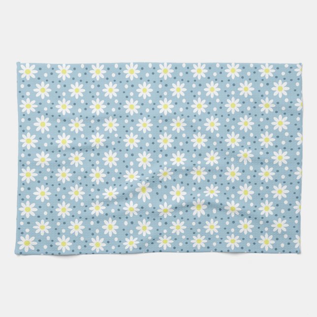 daisy dots light blue tea towel (Horizontal)
