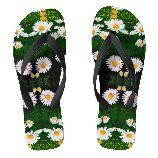 Daisy Dreams in Green: Floral Elegance Flip Flops (Footbed)