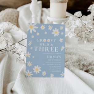Daisy Dusty Blue Kids Birthday Invitation