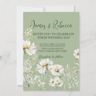 Daisy Earthy Sage & Botanical Greenery Wedding  Invitation