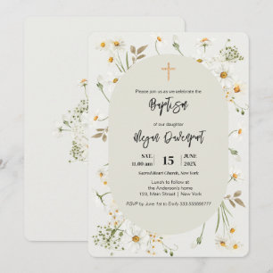 Daisy elegant  Floral Boho Baptism Invitation