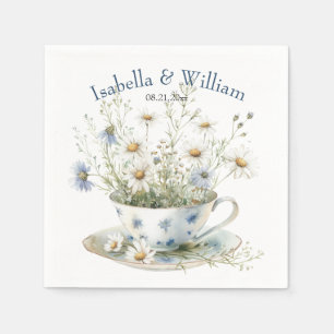 Daisy & Faded Blue Denim Flowers In Teacup Custom Napkin