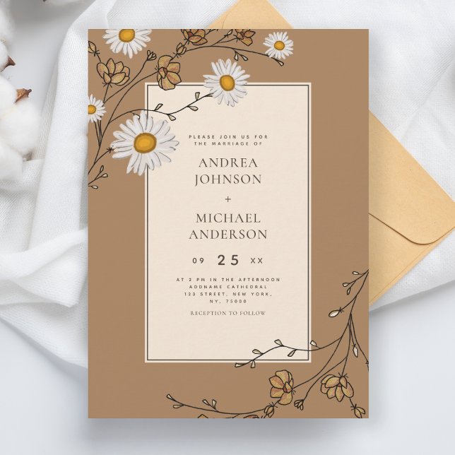 Daisy & Fall Flowers Forest Foliage Autumn Wedding Invitation (Creator Uploaded)