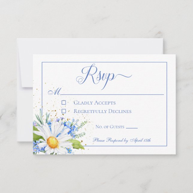 Daisy & Field Flowers Bouquet Wedding RSVP Card (Front)
