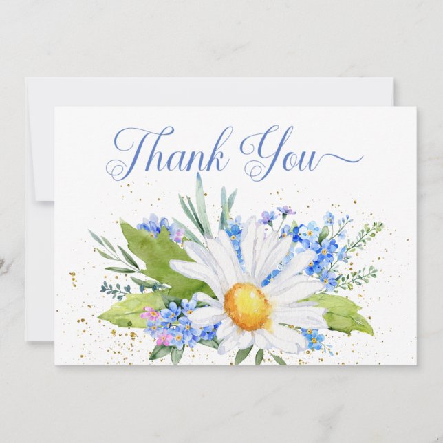 Daisy & Field Flowers Bouquet Wedding Thank You Card (Front)