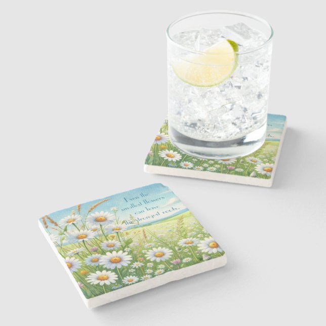 Daisy Field & Quote Stone Coaster (Side)