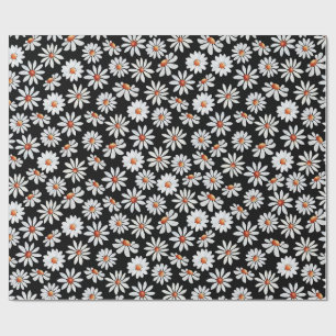 Daisy Filed Watercolor Black and White  Wrapping Paper