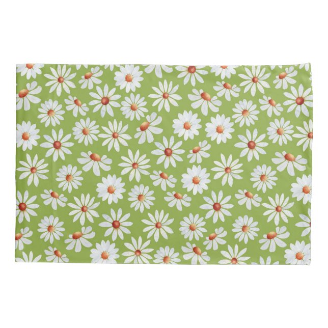 Daisy Filed Watercolor Spring Summer  Pillowcase (Back)