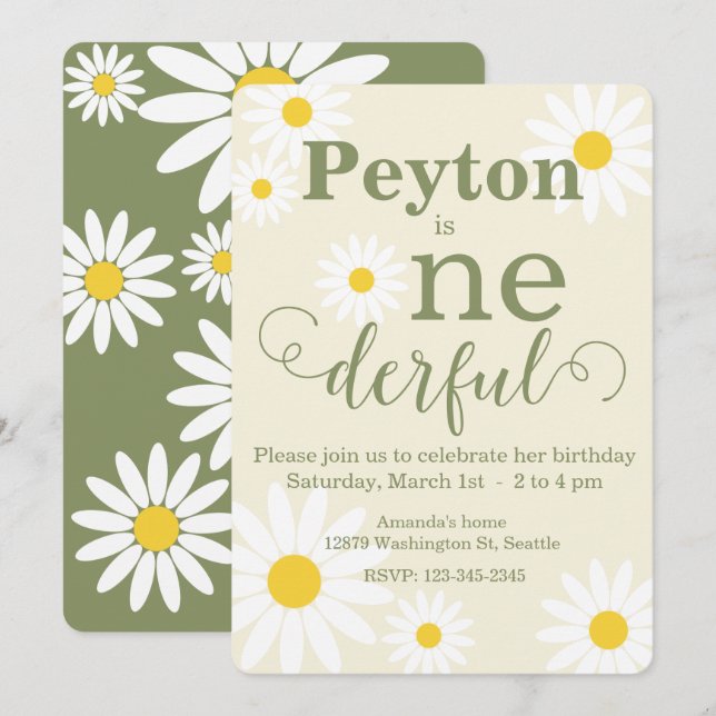 Daisy First Birthday Invitation (Front/Back)