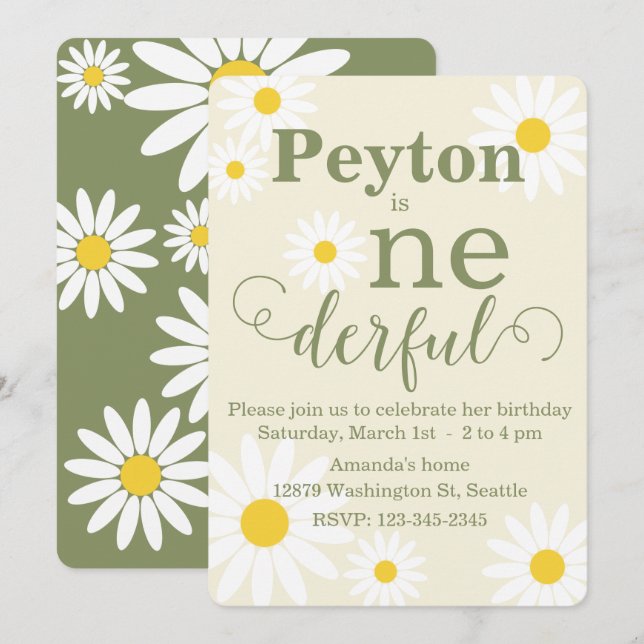 Daisy First Birthday Invitation (Front/Back)