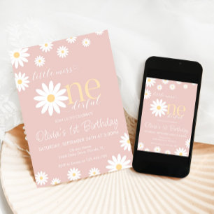Daisy First Birthday Invitation Boho Retro Daisy