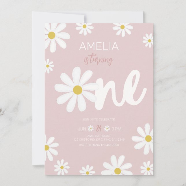 Daisy First Birthday Party Invitations (Front)