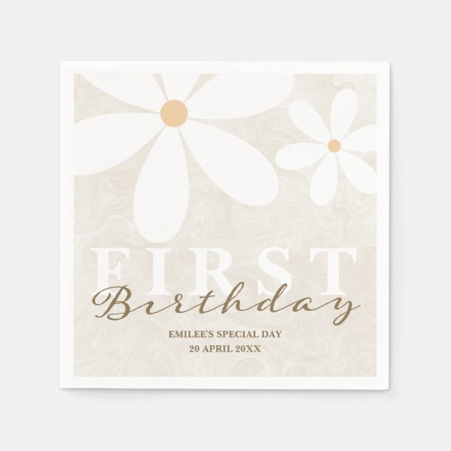 Daisy First Birthday Themed Party Napkin (Front)