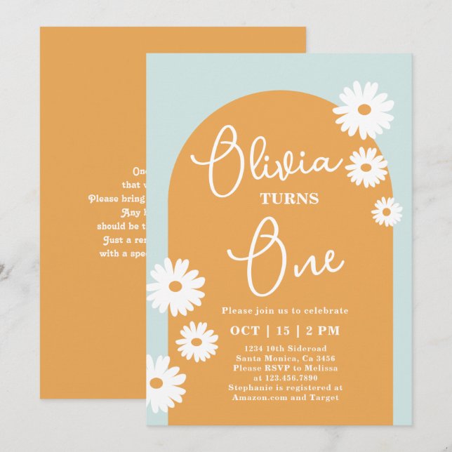 Daisy Floral 1st Birthday Invitation (Front/Back)