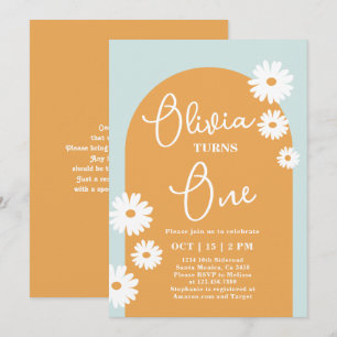 Daisy Floral 1st Birthday Invitation