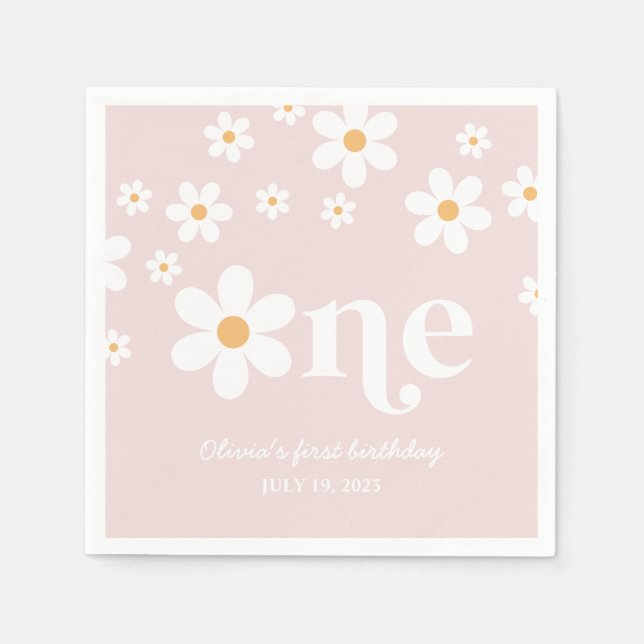 Daisy floral 1st birthday napkin (Front)
