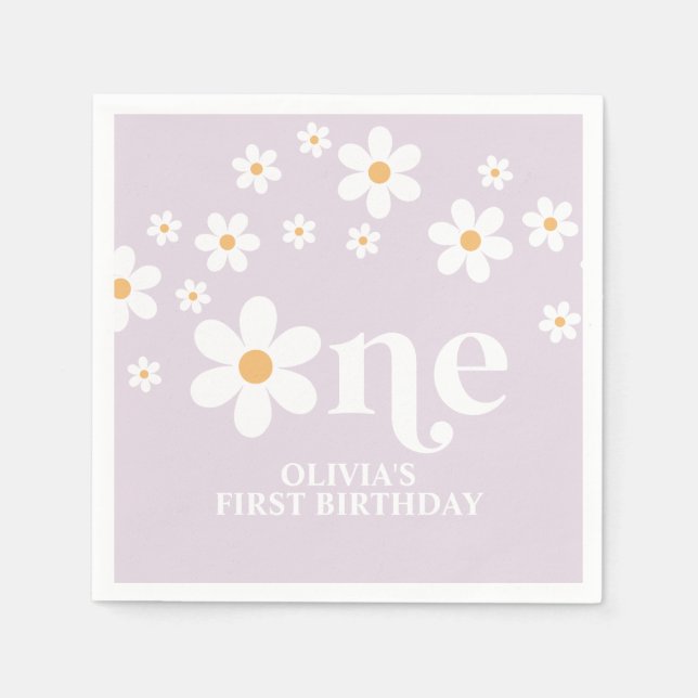 Daisy floral 1st birthday napkins (Front)