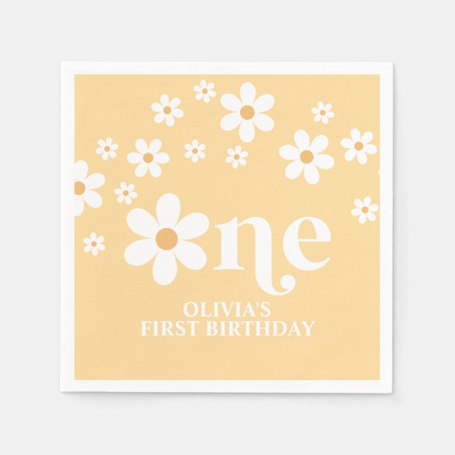 Daisy floral 1st birthday napkins (Front)