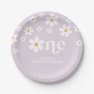 Daisy floral 1st birthday paper plates