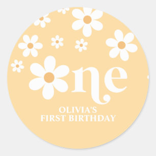 Daisy floral 1st birthday paper plates classic round sticker