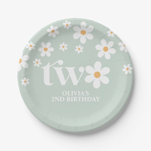 Daisy floral 2ND birthday Paper Plate (Front)