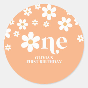 Daisy floral apricot 1st birthday  classic round sticker