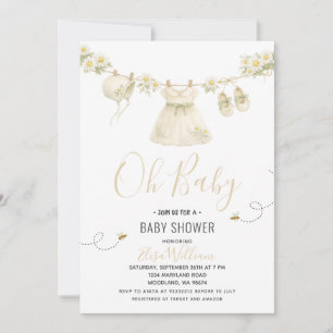 Daisy Floral Baby Shower Clothesline for Girl Invitation