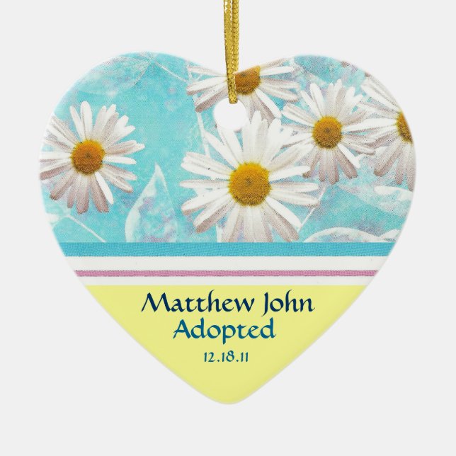 Daisy Floral Birth Announcement Ornament (Front)