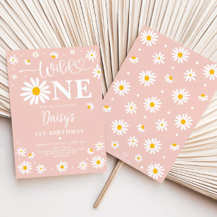 Daisy Floral Blush Wild One Girl 1st Birthday Invitation