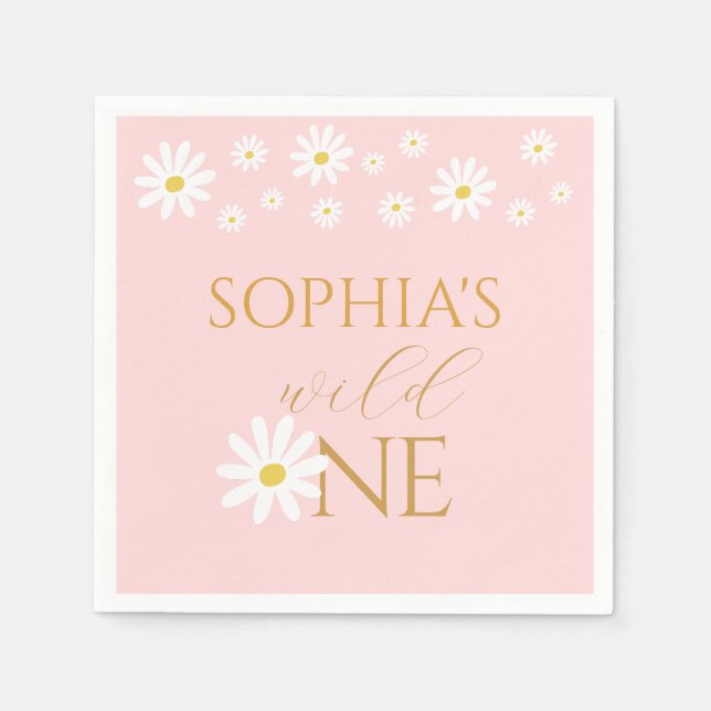 Daisy Floral Blush Wild One Girl 1st Birthday Napkin (Front)