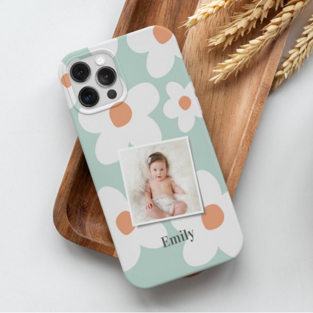 Daisy floral boho retro orange blue photo Case-Mate iPhone case (Creator Uploaded)