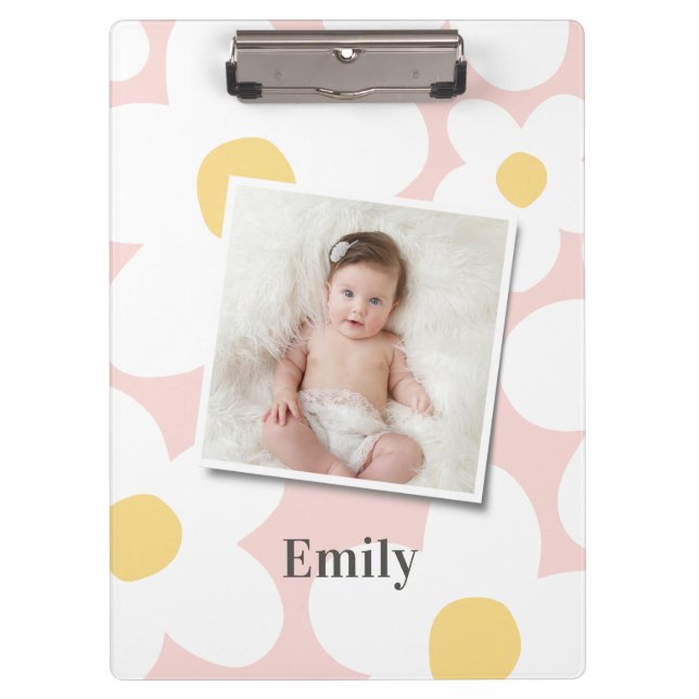 Daisy floral boho retro photo girly pink yellow clipboard (Front)