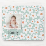 Daisy floral boho retro photo turquoise orange mouse mat<br><div class="desc">Daisy floral boho retro girly natural,  turquoise and orange photo mouse mat gift design.</div>