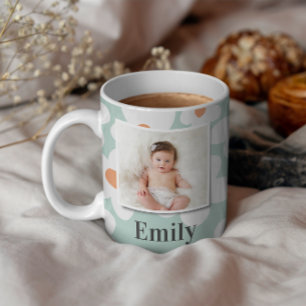 Daisy floral boho retro photo turquoise orange mug