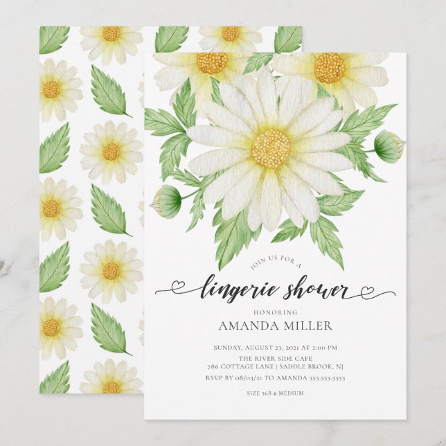 Daisy Floral Bridal Lingerie Shower Invitation (Front/Back)