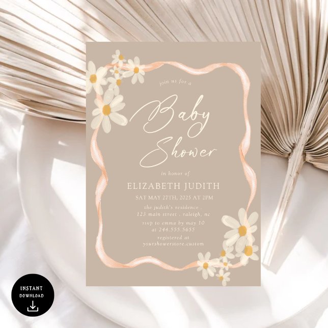  Daisy Floral Brown Baby Shower Invitation (Creator Uploaded)