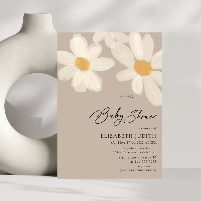  Daisy Floral Brown Baby Shower Invitation (Creator Uploaded)