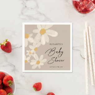 Daisy Floral Brown Baby Shower Napkin