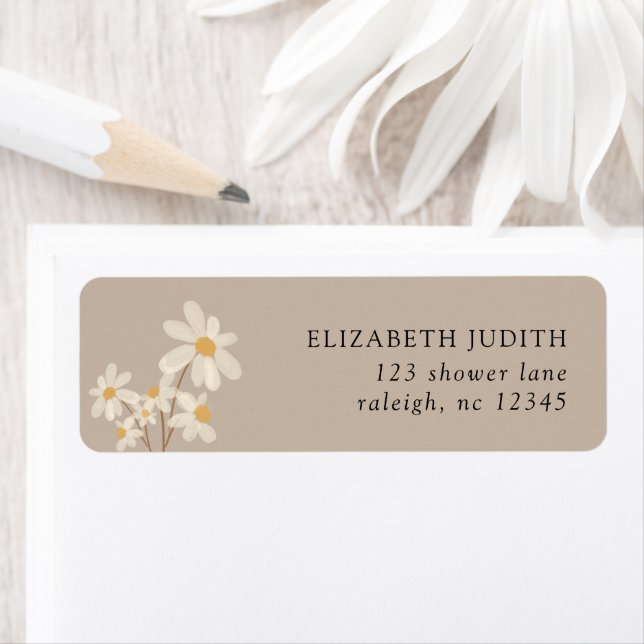  Daisy Floral Brown Baby Shower Return Address (Insitu)