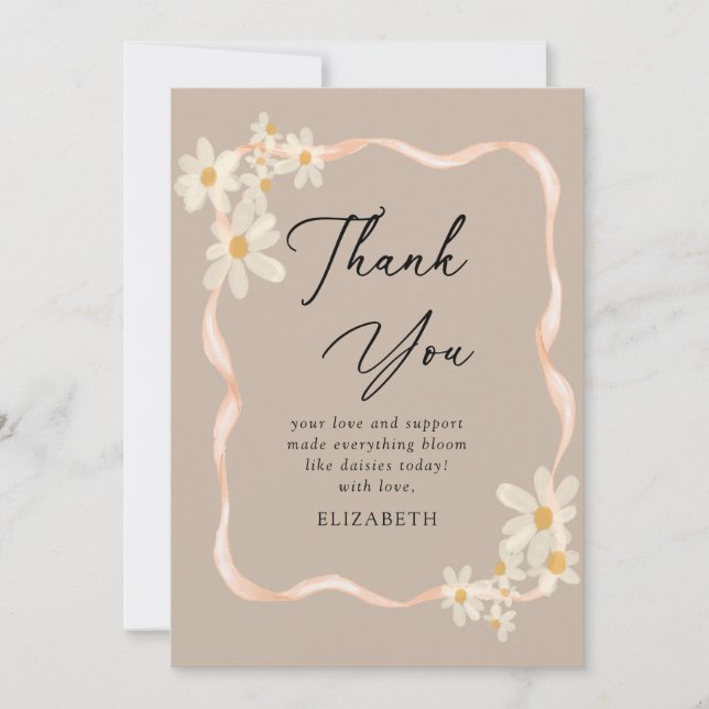  Daisy Floral Brown Baby Shower  Thank You Card (Front)