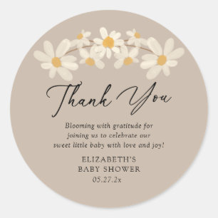Daisy Floral Brown Baby Shower Thank You Classic Round Sticker