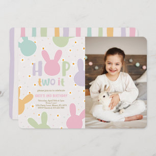 Daisy Floral Bunny 2nd Birthday Invitation