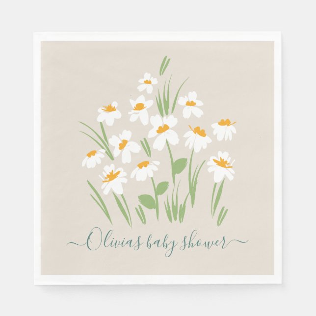 daisy floral elegant beautiful baby shower in napk napkin (Front)