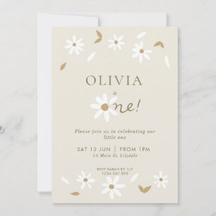 Daisy Floral First Birthday Invitation - Beige