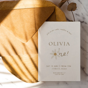 Daisy Floral First Birthday Invitation - White