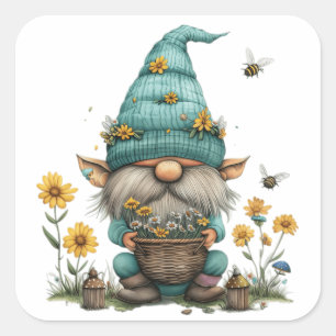 Daisy Floral Gnome Square Sticker