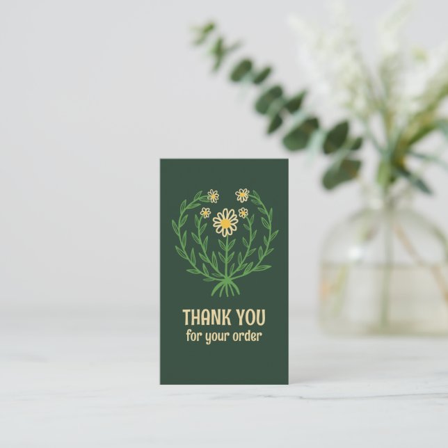 Daisy Floral Logo Chic Elegant Order Thank You  Business Card (Standing Front)