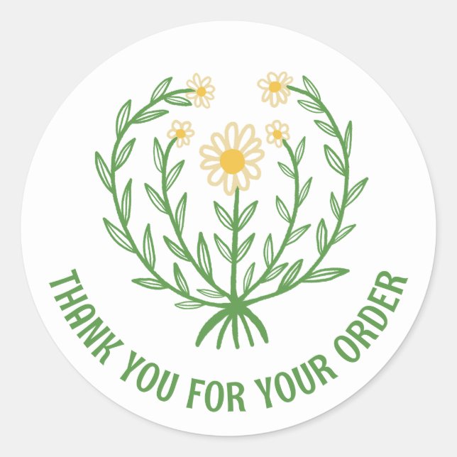 Daisy Floral Logo Chic Elegant Order Thank You  Classic Round Sticker (Front)