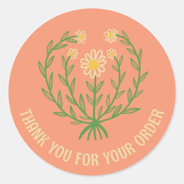 Daisy Floral Logo Chic Elegant Order Thank You  Classic Round Sticker (Front)