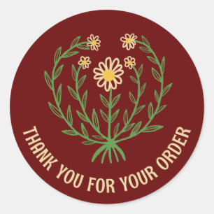 Daisy Floral Logo Chic Elegant Order Thank You  Classic Round Sticker